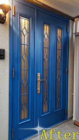 アルミ製玄関ドア塗装例42-02ドア塗装ブルー色