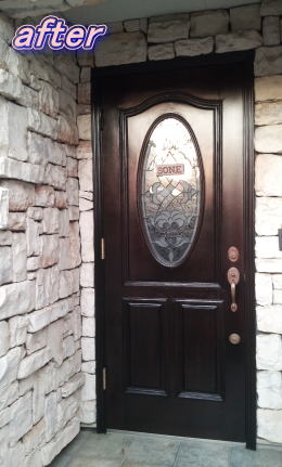 木製玄関ドア塗装修理　塗装例55-6