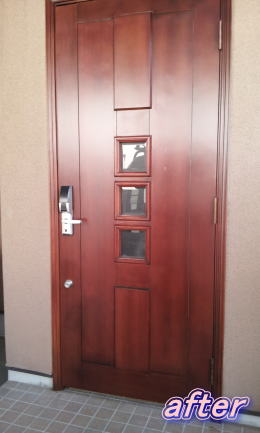 木製玄関ドア塗装修理　塗装例57-2