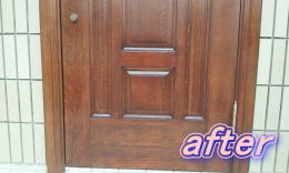 横浜市緑区木製玄関ドア塗装修理　塗装例59-6