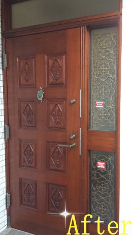 玄関ドア塗装とドアノブ取り替えと修理116-02
