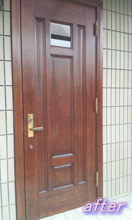 横浜市緑区木製玄関ドア塗装修理　塗装例59-4