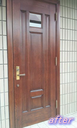 横浜市緑区木製玄関ドア塗装修理 塗装例59-4