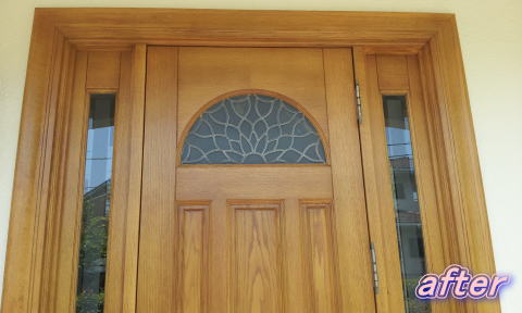 横浜市泉区/木製玄関ドア塗装修理　塗装例61-7
