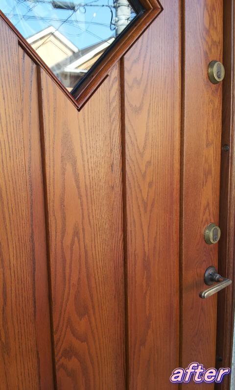 木製玄関ドア塗装修理　塗装例64-1横浜ティーエスデザイン