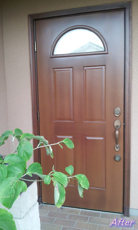 木製玄関ドア塗装修理　塗装例65-8　横浜ティーエスデザイン
