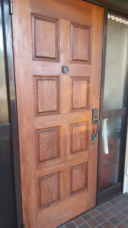 木製 玄関ドア塗装前241-1