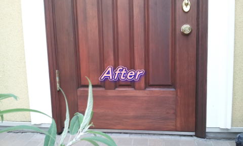 木製玄関ドア塗装修理　塗装例66-6